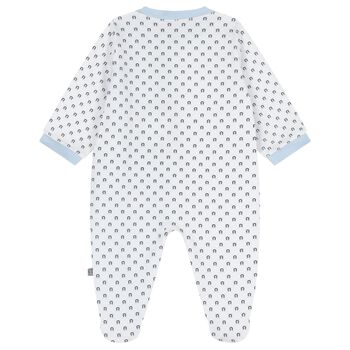 Baby Boys White & Blue Logo Babygrow