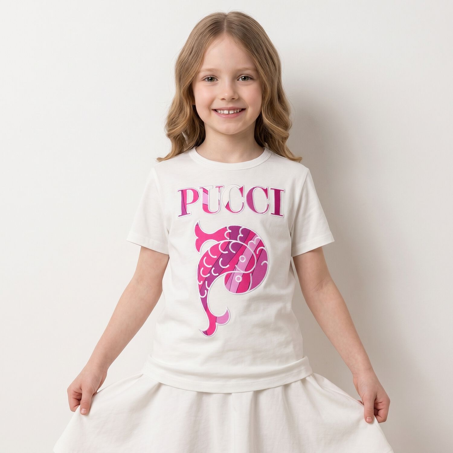 Girls White Embroidered Logo T-Shirt, 1, hi-res