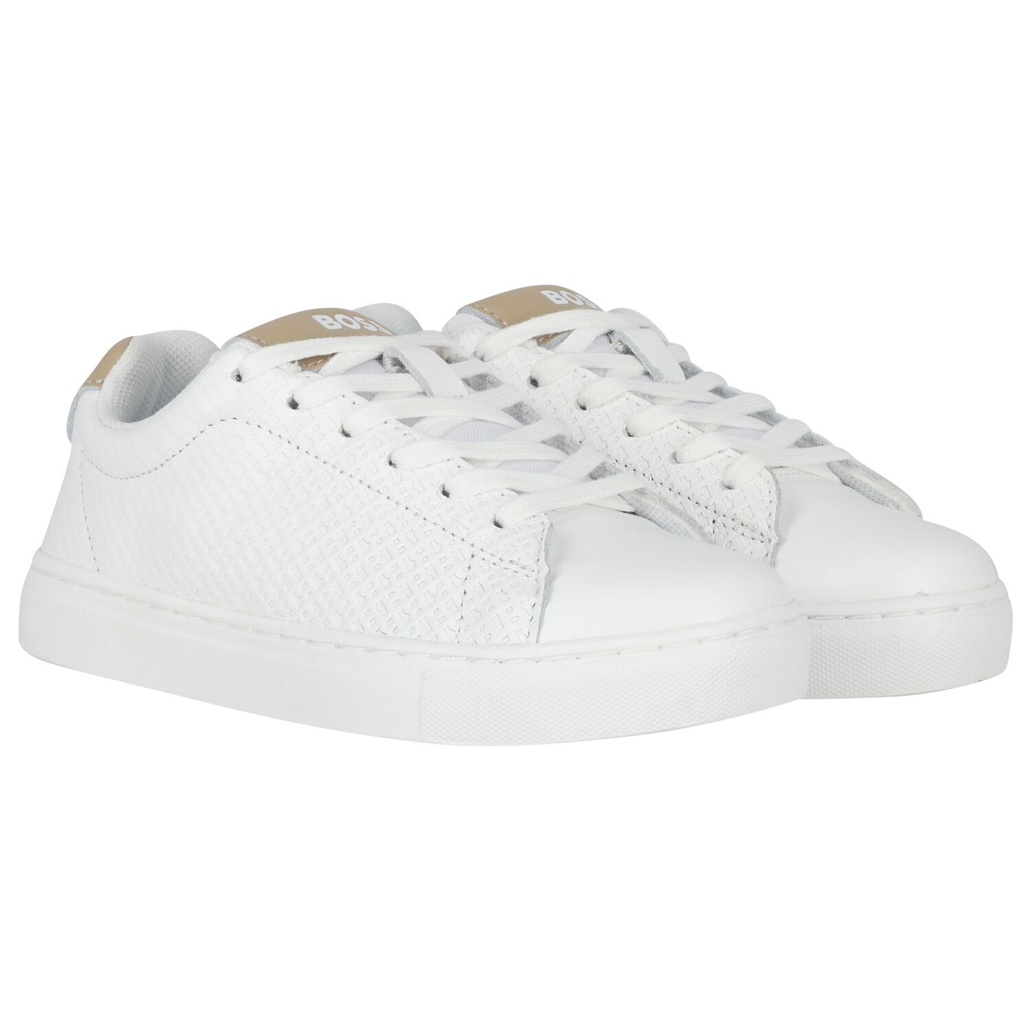 Boys White Logo Trainers, 1, hi-res