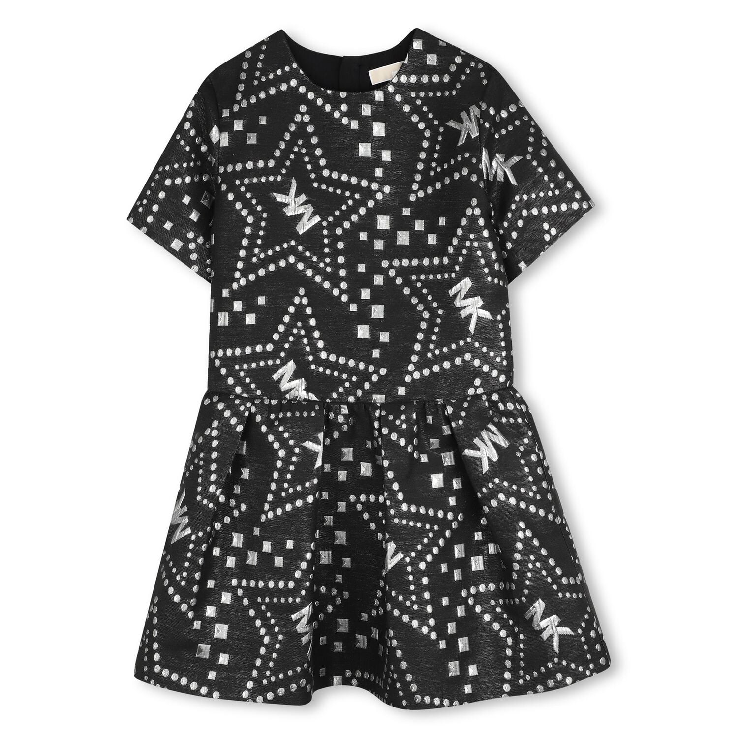 Girls Black & Silver Logo Jacquard Dress, 1, hi-res
