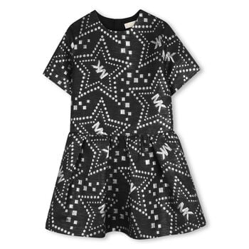 Girls Black & Silver Logo Jacquard Dress