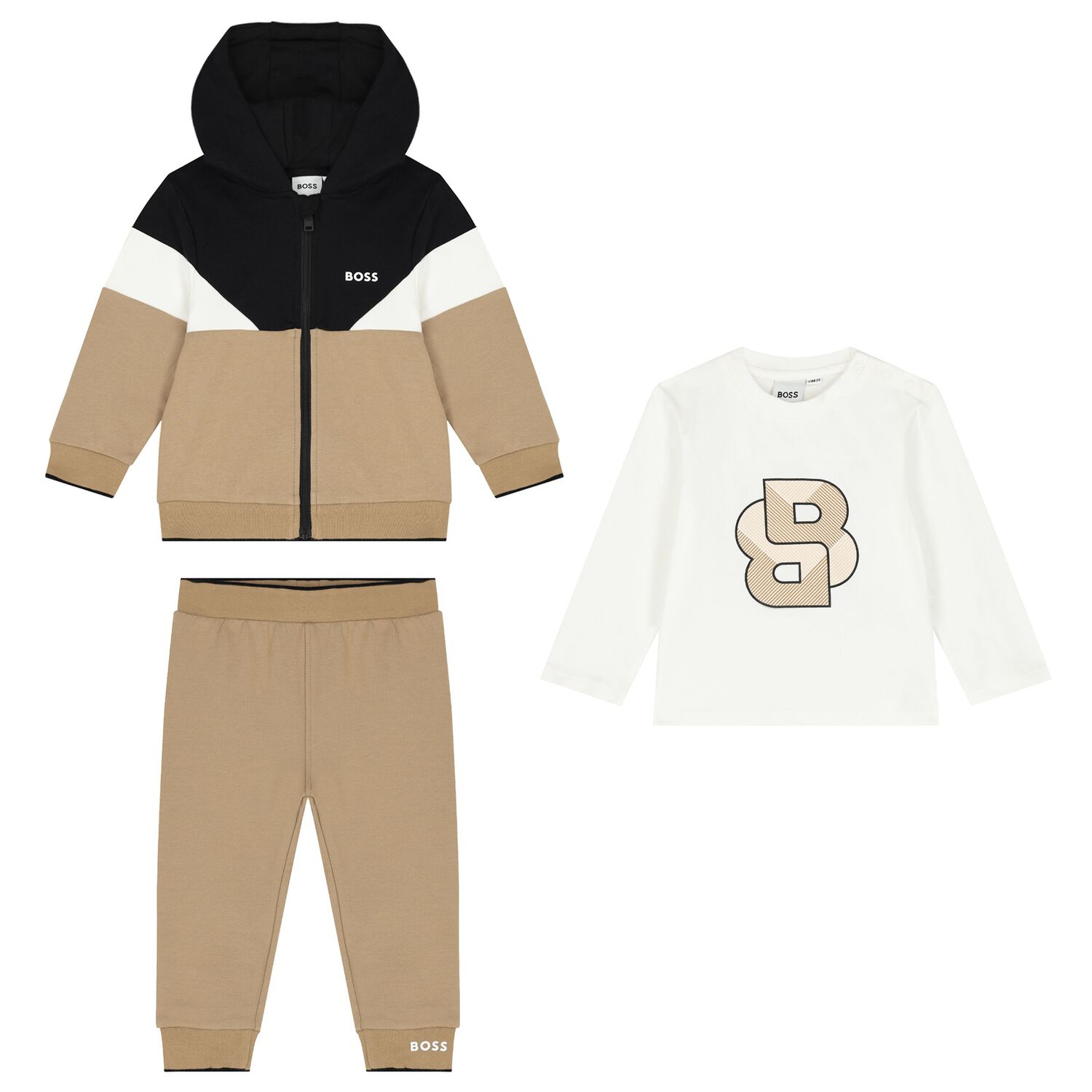 Baby Boys Beige Logo Tracksuit Set, 1, hi-res
