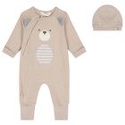 Baby Boys Beige Teddy Bear Romper Gift Set, 1, hi-res