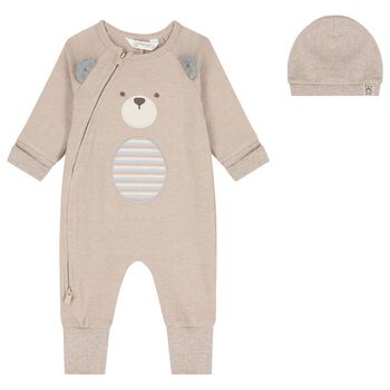 Baby Boys Beige Teddy Bear Romper Gift Set