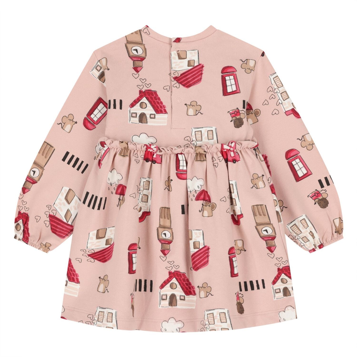 Younger Girls Pink London Themed Print Dress, 1, hi-res