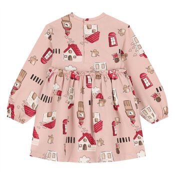 Younger Girls Pink London Themed Print Dress