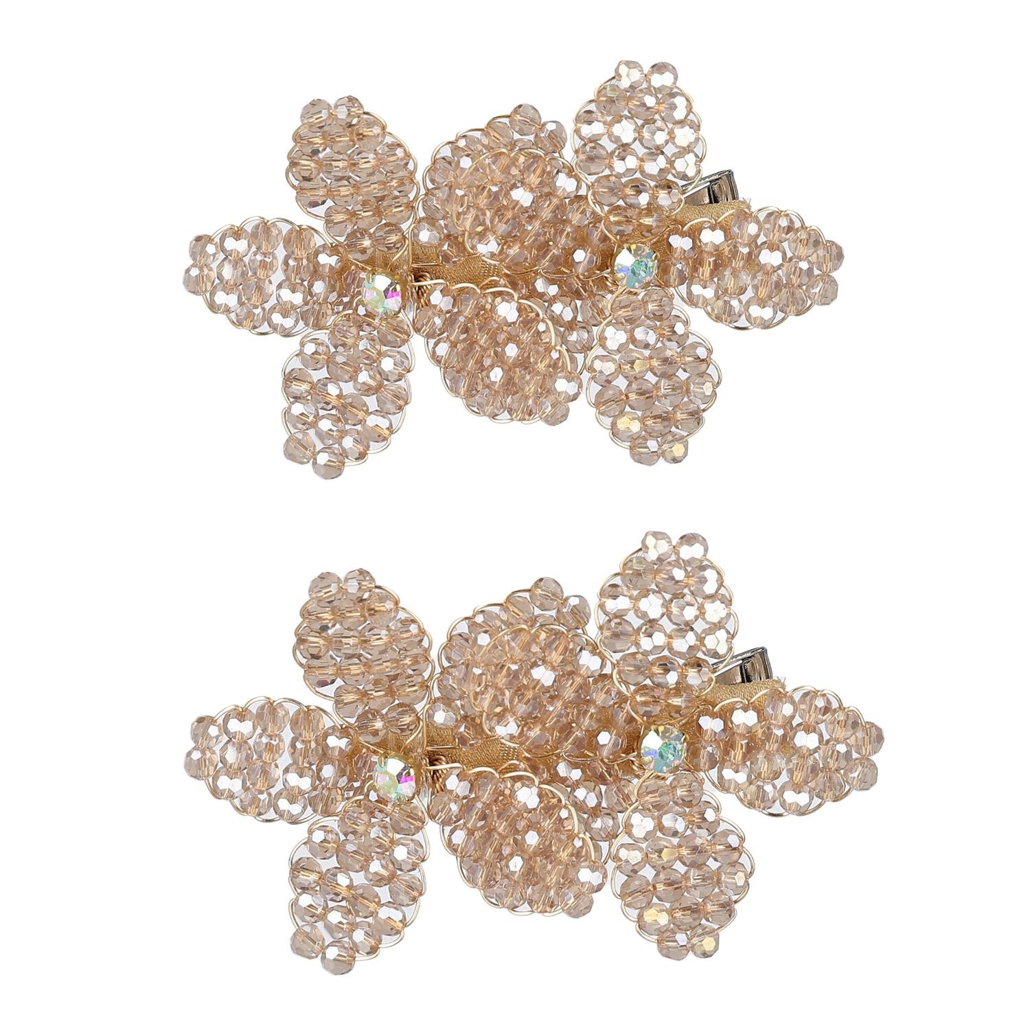 Girls Beige Embellished Flowers Hair Clips ( 2-Pack ), 2, hi-res
