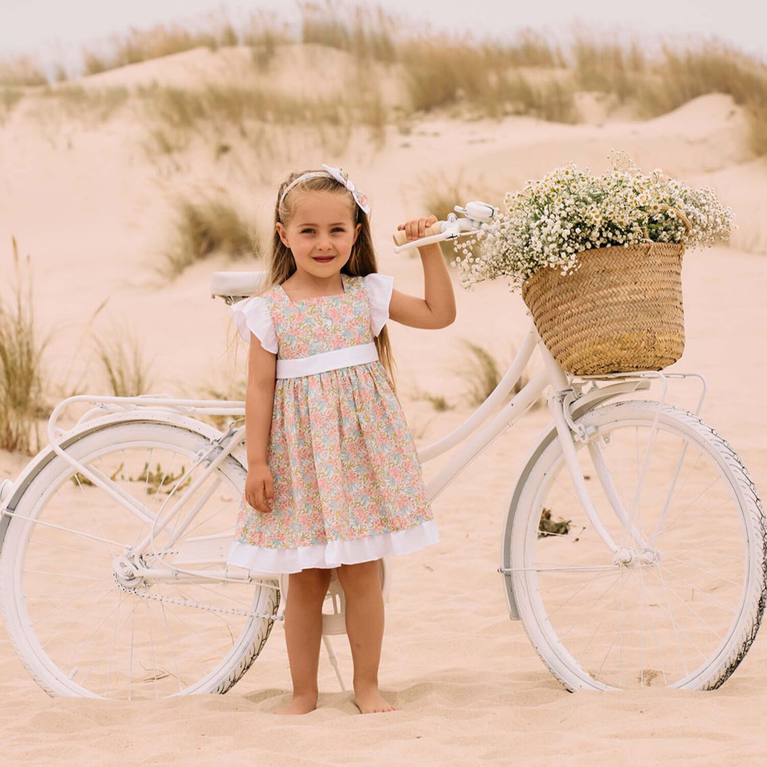 Girls Pink & White Floral Dress, 1, hi-res image number null