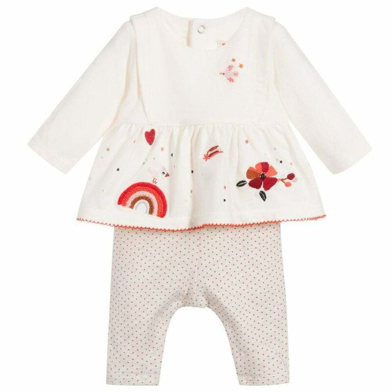 Baby Girls White Embroidered Babysuit, 1, hi-res image number null