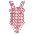 Girls White & Pink Ruffled Swimsuit, 1, hi-res