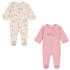 Baby Girls Beige & Pink Animals Babygrows ( 2-Pack ), 3, hi-res