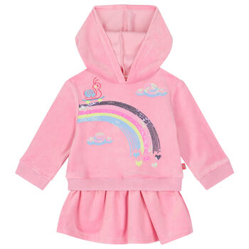 Younger Girls Pink Sequins Hooded Dress