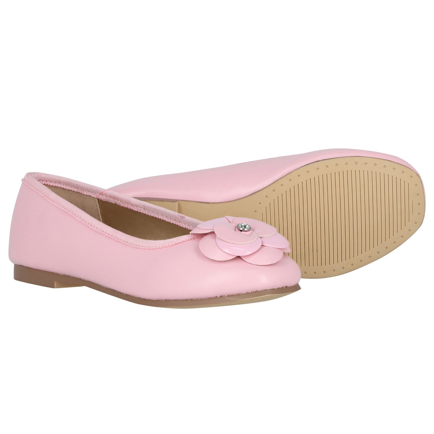 Girls Pink Flower Leather Shoes, 2, hi-res image number null