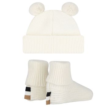 Ivory Baby Hat & Booties Gift Set