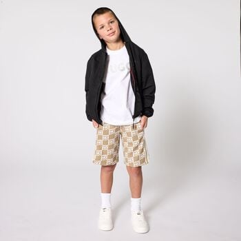 Boys Beige & White Check Logo Shorts