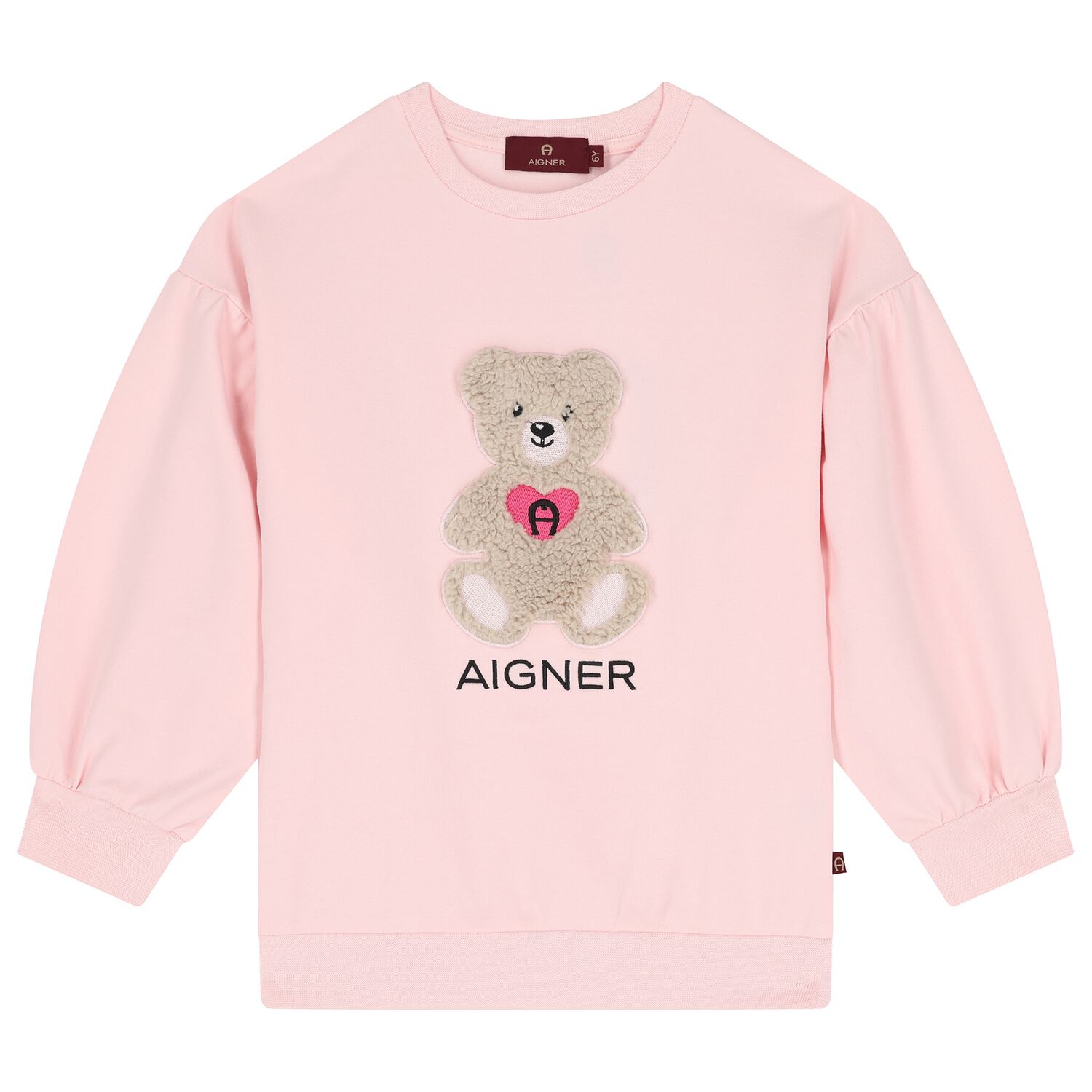 Girls Pink Teddy Bear Logo Sweatshirt, 2, hi-res