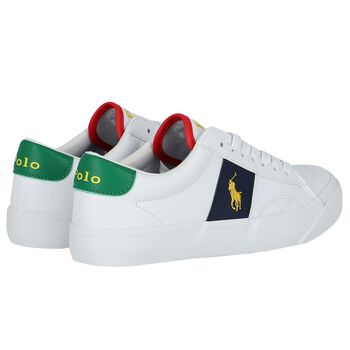 Boys White & Navy Blue Logo Trainers