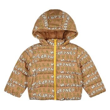 Younger Boys Beige Logo Padded Puffer Jacket