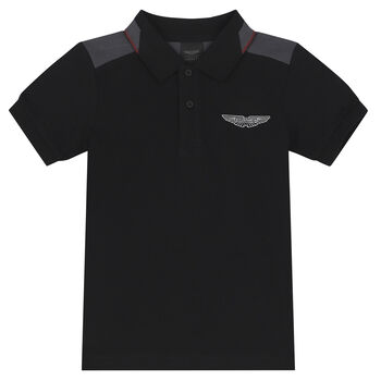 Boys Black Aston Martin Logo Polo Shirt