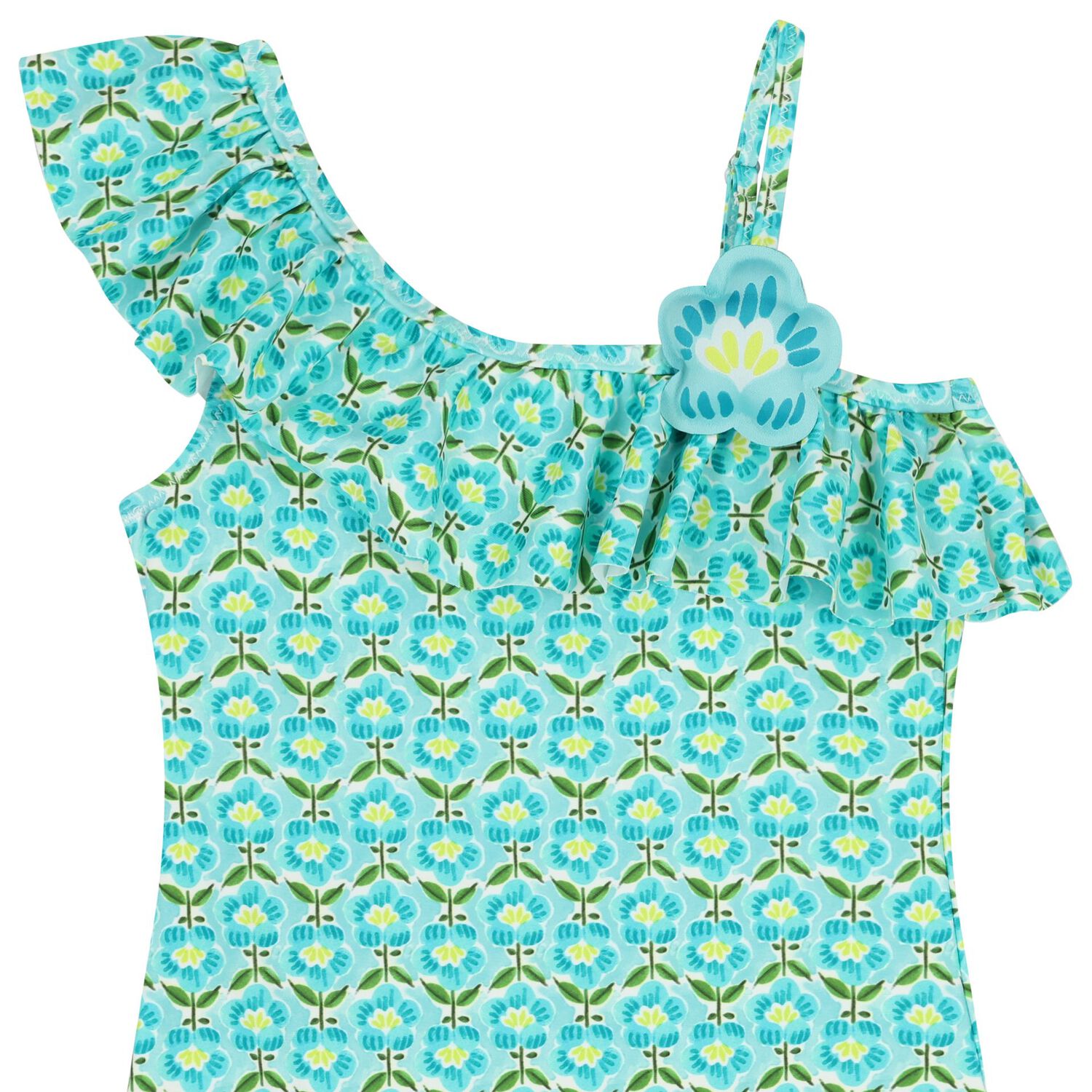 Girls Green Floral Swimsuit, 2, hi-res