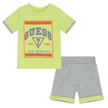 Younger Boys Green & Grey Shorts Set