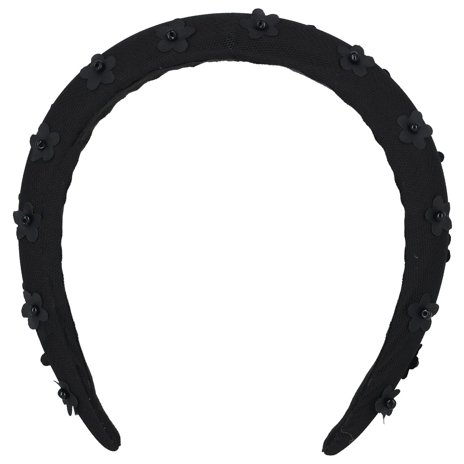 Girls Black Floral Tulle Headband, 1, hi-res