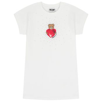 Girls White Teddy Bear Dress