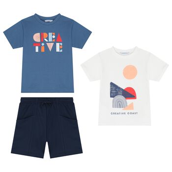 Boys White & Blue Shorts Set