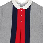 Girls Grey Web Stripe Dress, 1, hi-res