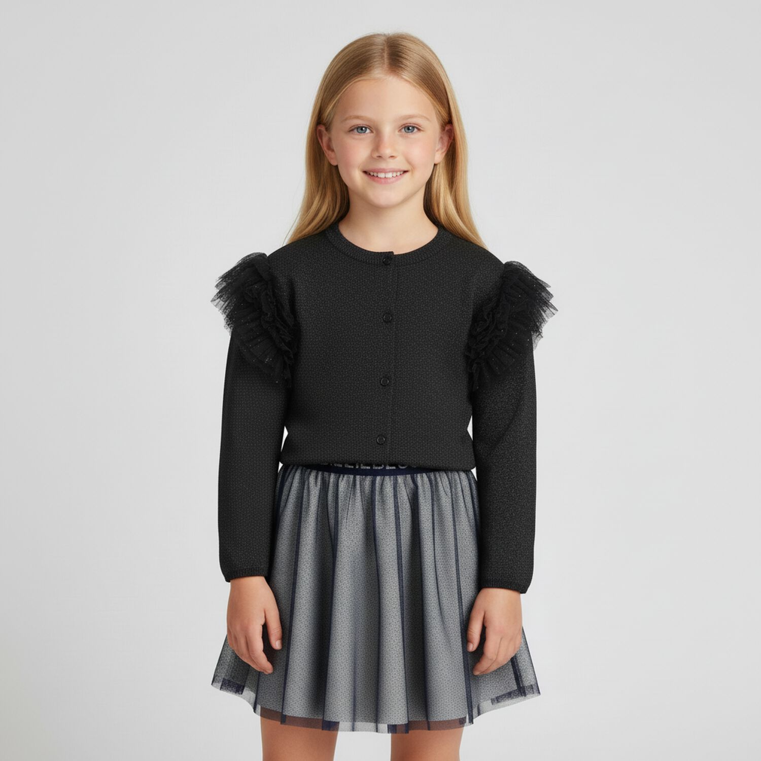 Girls Navy Blue Knitted Cardigan, 1, hi-res