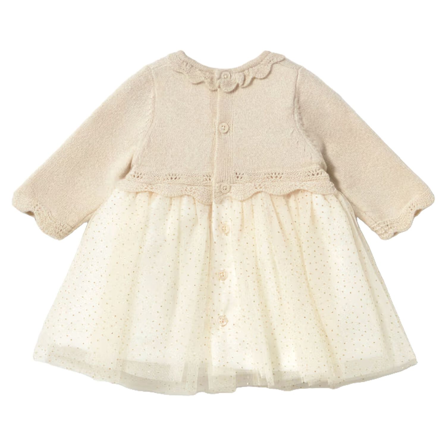 Baby Girls Beige, Ivory & Gold Tulle Dress, 1, hi-res