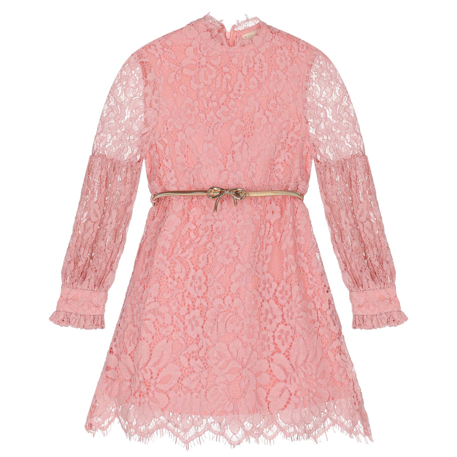 Girls Pink Floral Lace Dress, 1, hi-res
