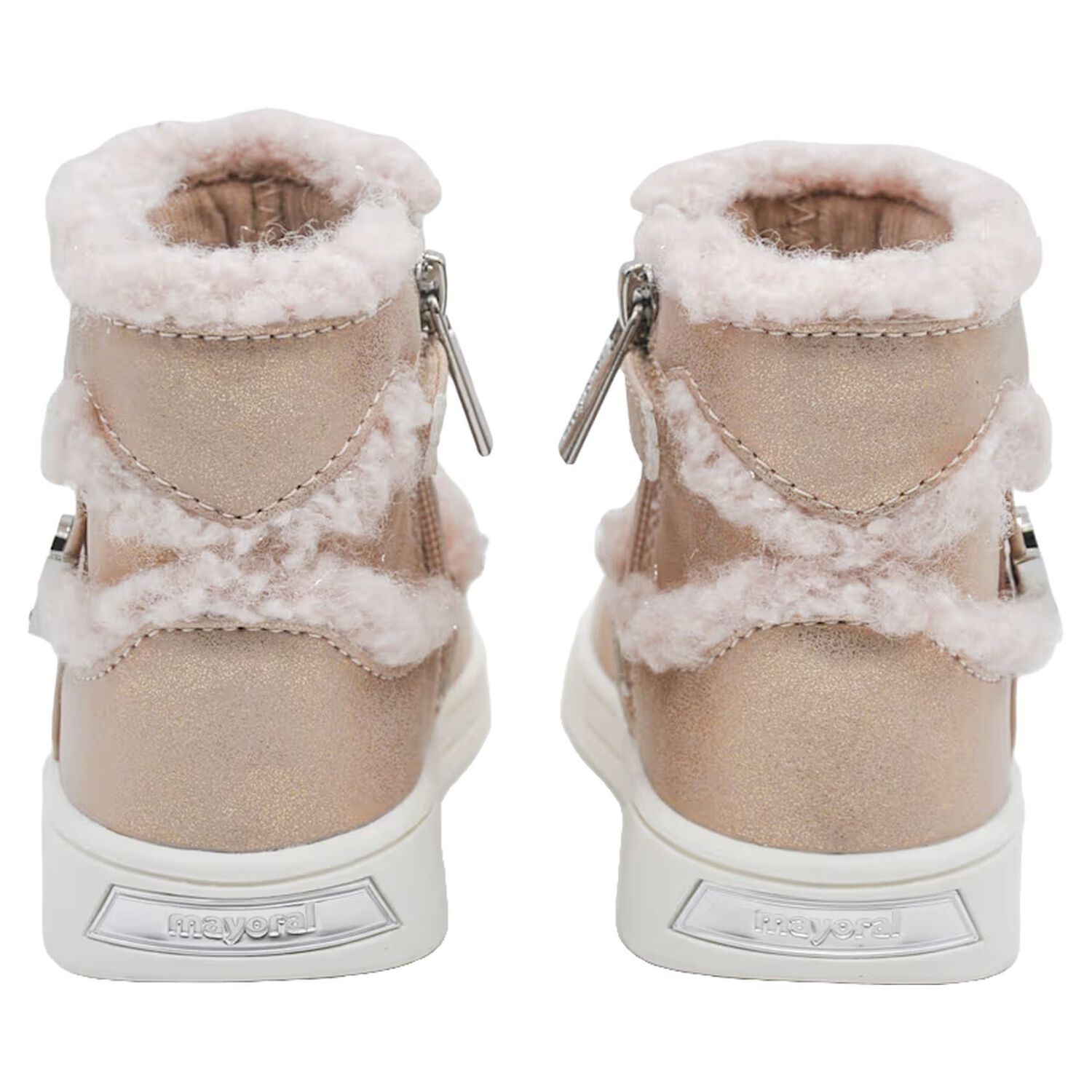 Younger Girls Gold Faux Fur Boots, 1, hi-res