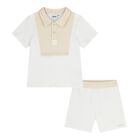 Baby Boys White & Beige Knitted Shorts Set, 1, hi-res