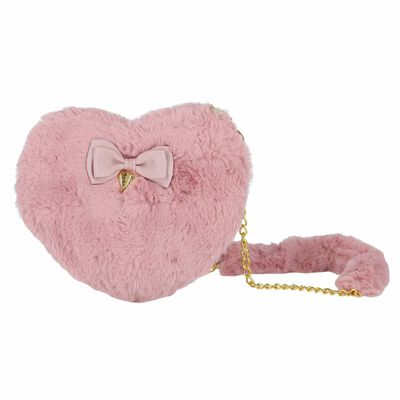 Girls Pink Heart Fur Hand Bag