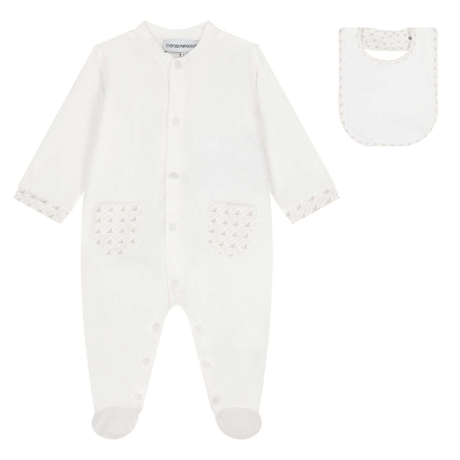 White & Beige Logo Babygrow Set, 1, hi-res