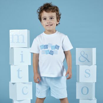 Boys White & Blue Logo Short Set