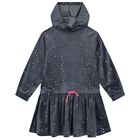 Girls Grey Dot Hooded Dress, 1, hi-res