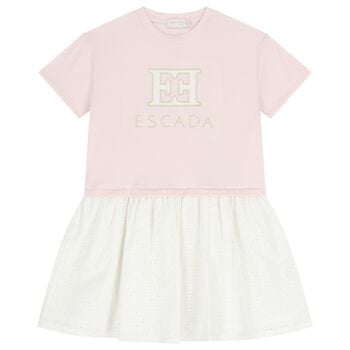 Girls Pink & White Logo Dress