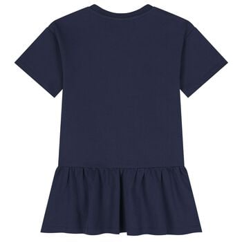 Girls Navy Blue Teddy Bear Logo Dress