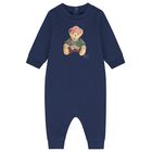 Baby Boys Navy Blue Polo Bear Romper, 1, hi-res