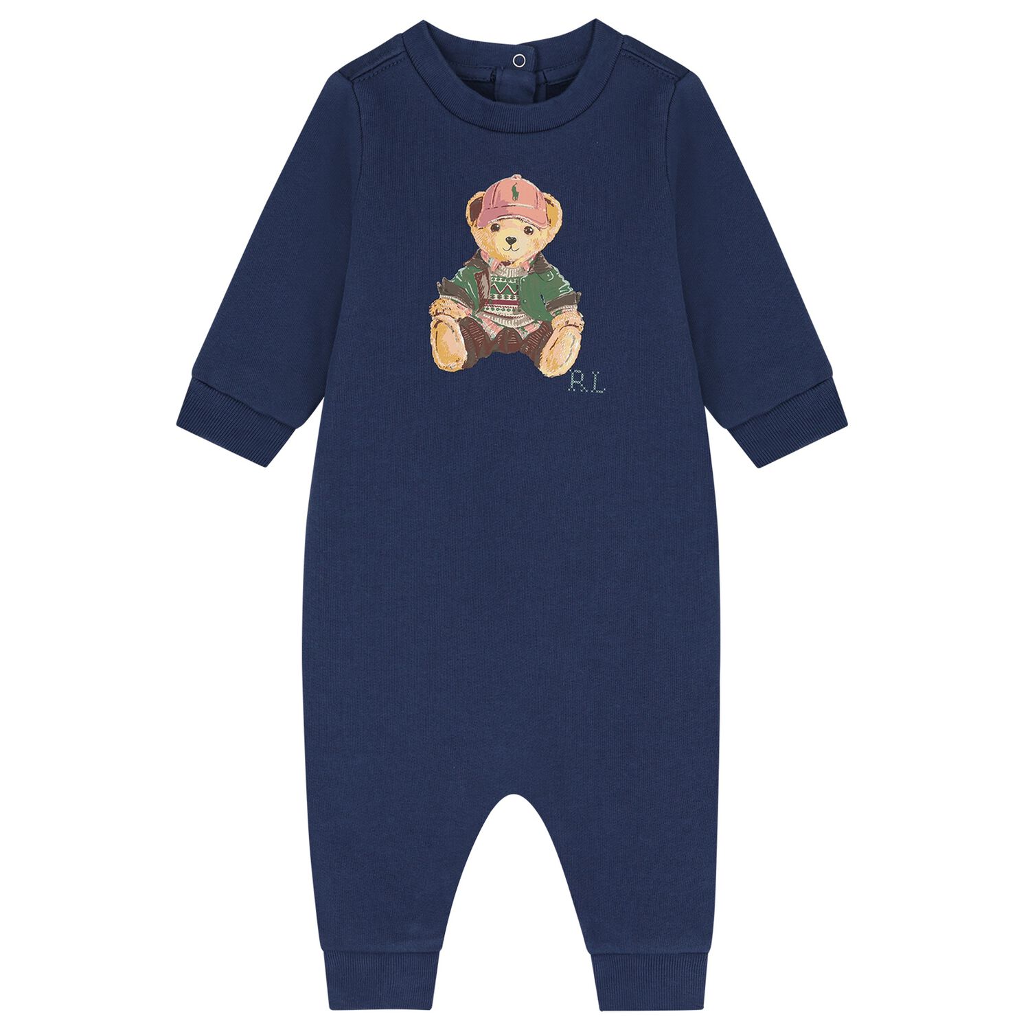 Baby Boys Navy Blue Polo Bear Romper, 1, hi-res