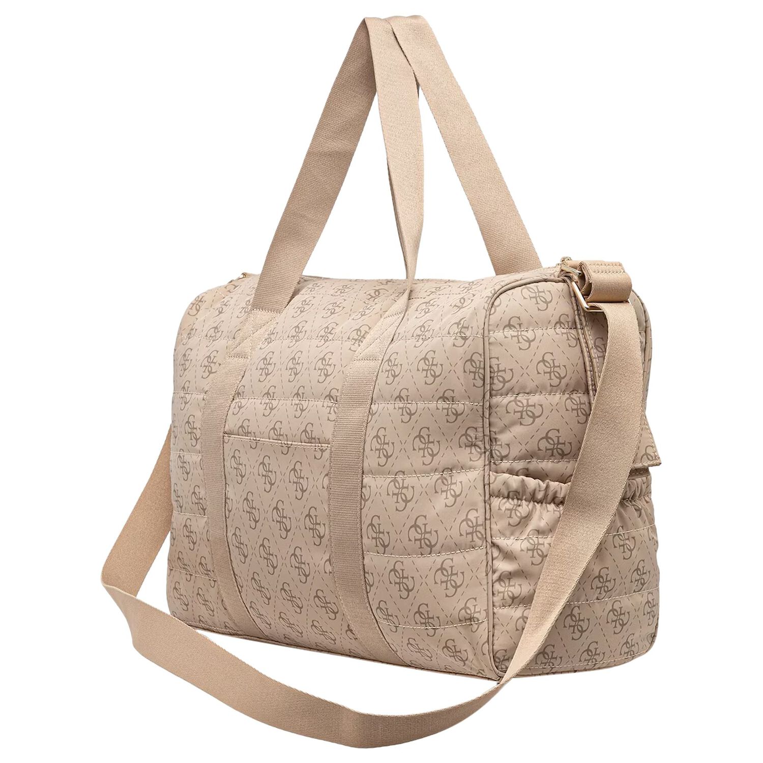 Beige Logo Quilted Baby Changing Bag, 1, hi-res