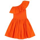 Girls Orange Ruffled Dress, 2, hi-res