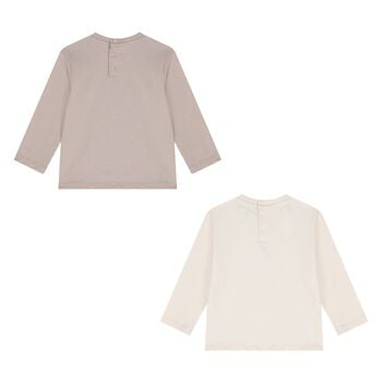 Younger Boys Beige & Ivory Logo Long Sleeve Top ( 2-Pack )