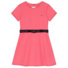 Girls Pink Logo Dress, 5, hi-res