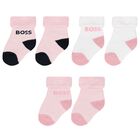 Baby Girls Pink, White & Black Logo Socks ( 3-Pack ), 1, hi-res