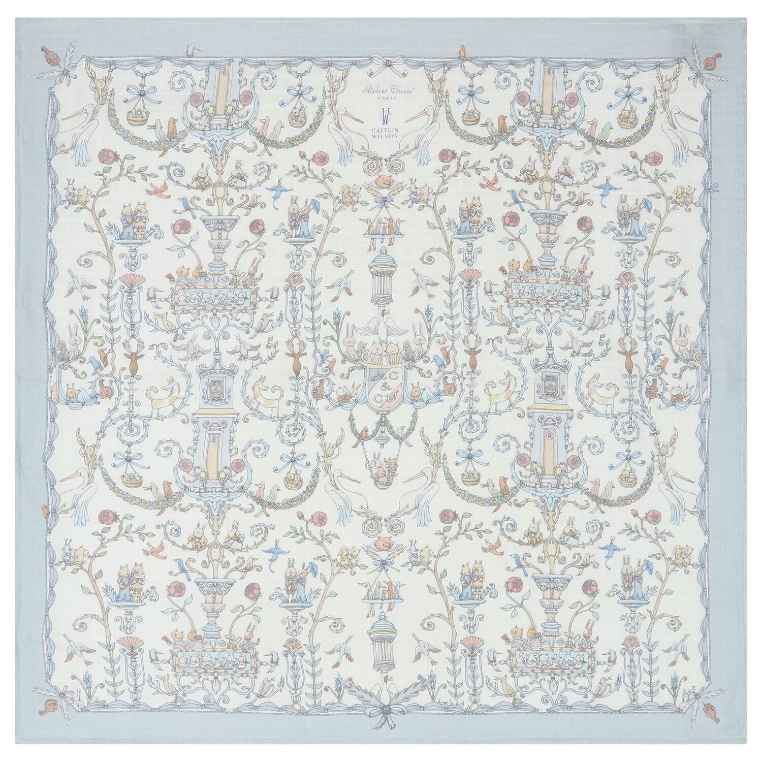 Ivory & Blue Toile de Jouy Baby Swaddle Carré Blanket, 1, hi-res image number null