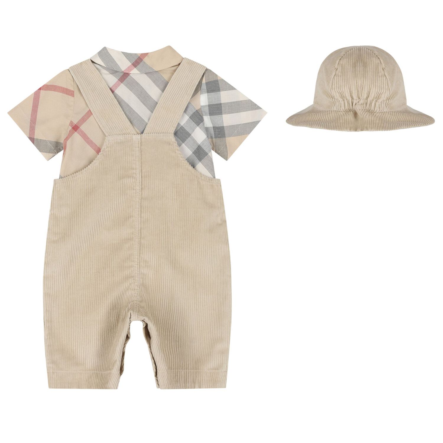 Baby Boys Beige Check Dungaree Set, 1, hi-res