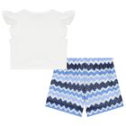 Girls White & Blue Zigzag Shorts Set, 3, hi-res